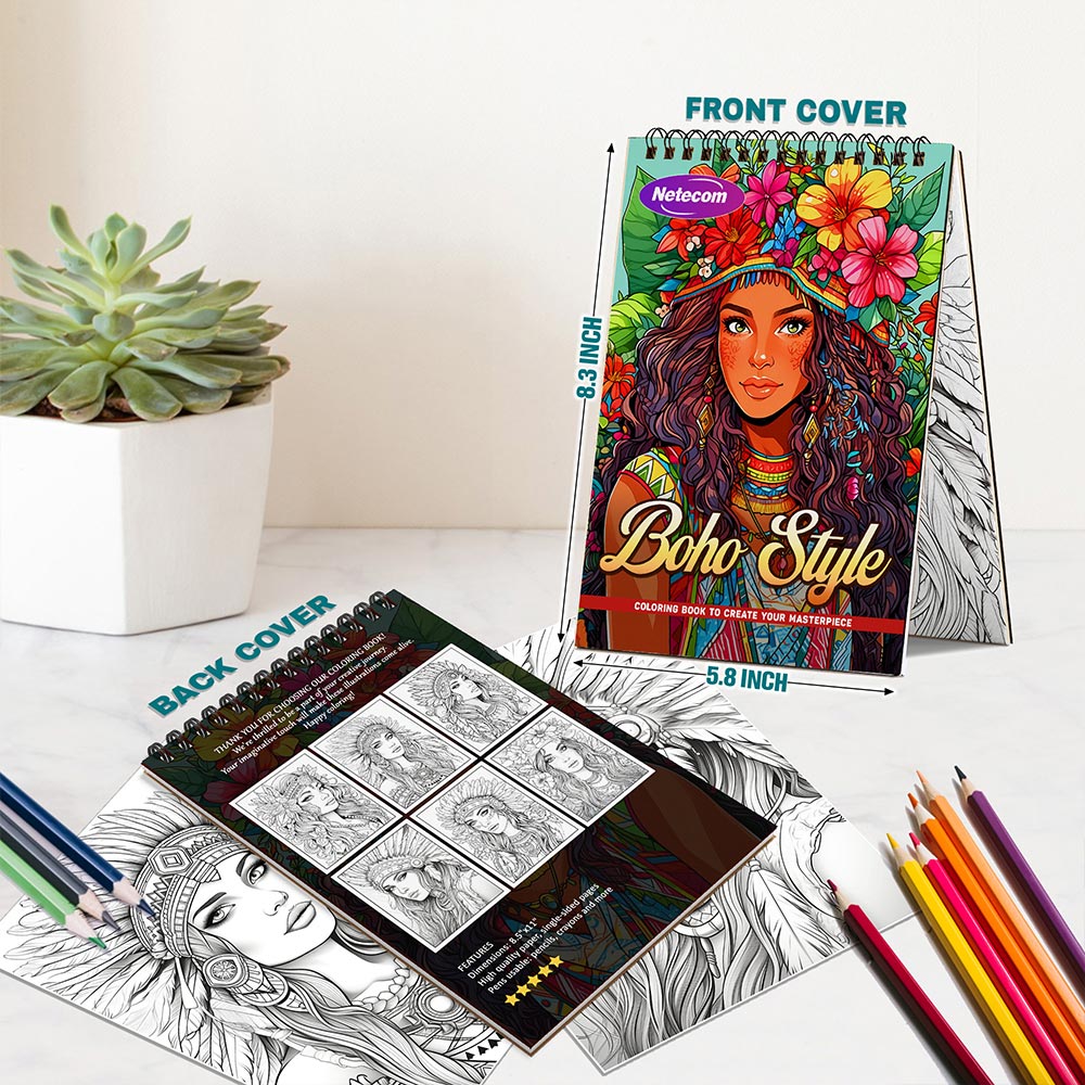 Boho Style Spiral Bound Coloring Book For Adults