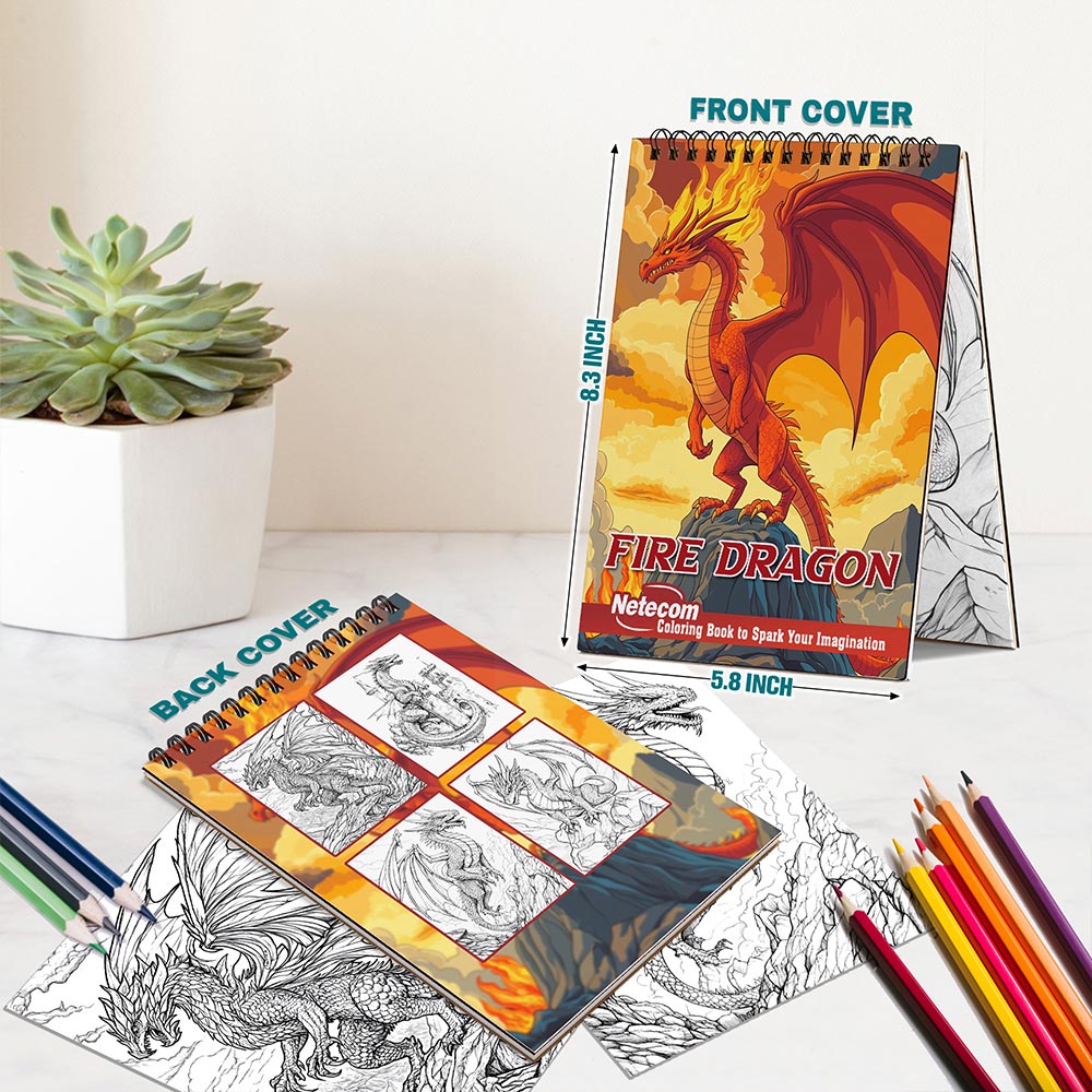 Netecom Fire Dragon Spiral Bound Coloring Book For Adults