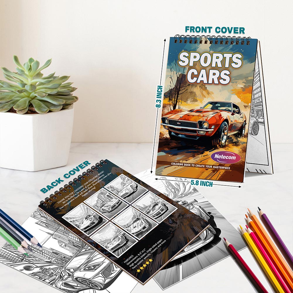 Sports Cars Spiral Bound Coloring Book For Adults