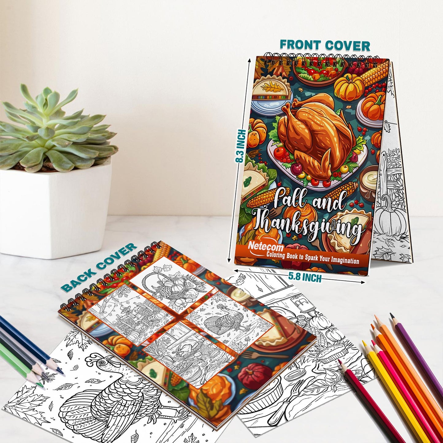 Netecom Fall and Thanksgiving Spiral Bound Coloring Book For Adults