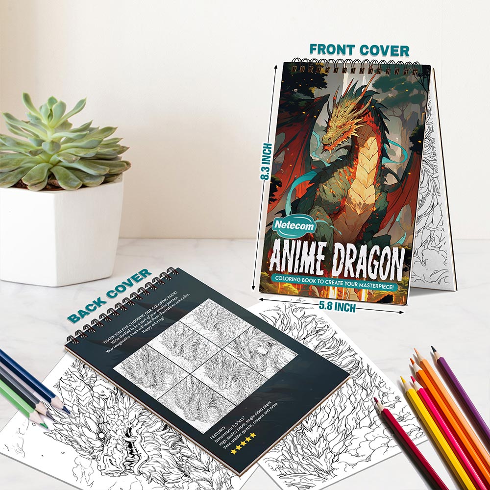 Netecom Anime Dragons Spiral Bound Coloring Book For Adults