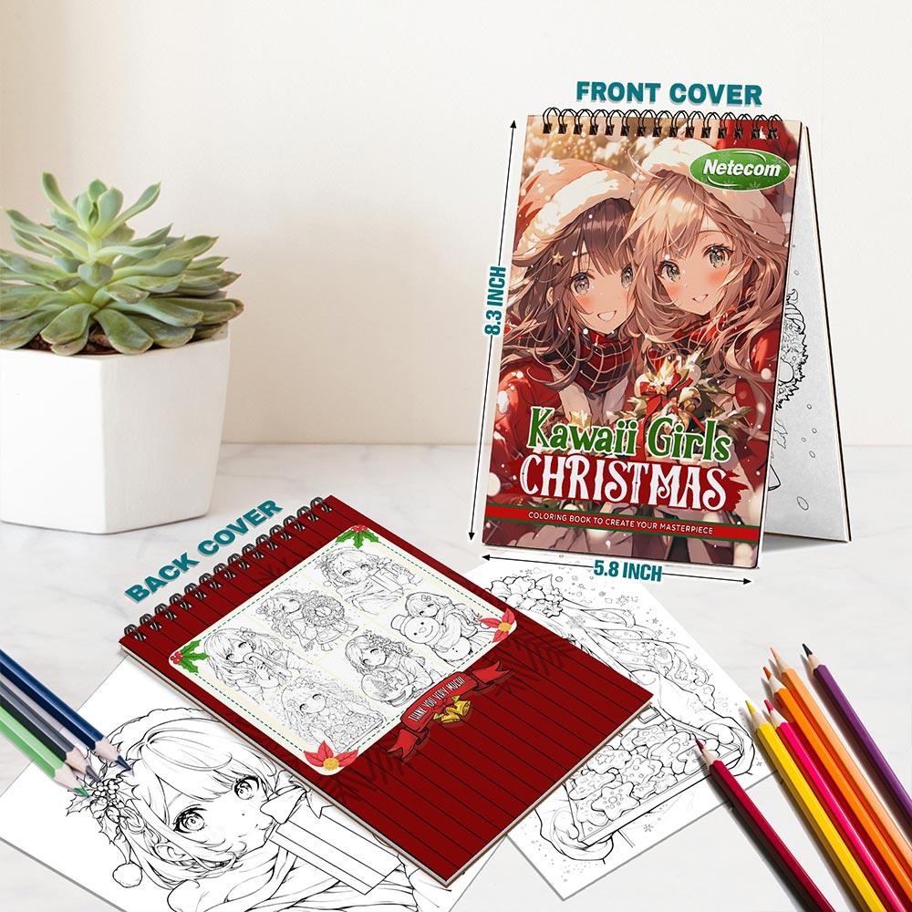 Netecom Kawaii Girls Christmas Spiral Bound Coloring Book For Adults