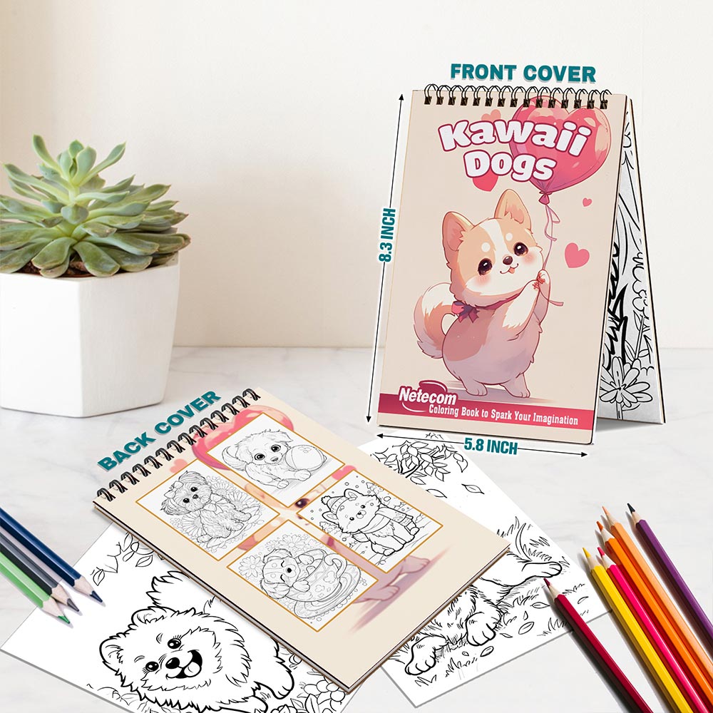 Netecom Kawaii Dogs Spiral Bound Coloring Book For Adults