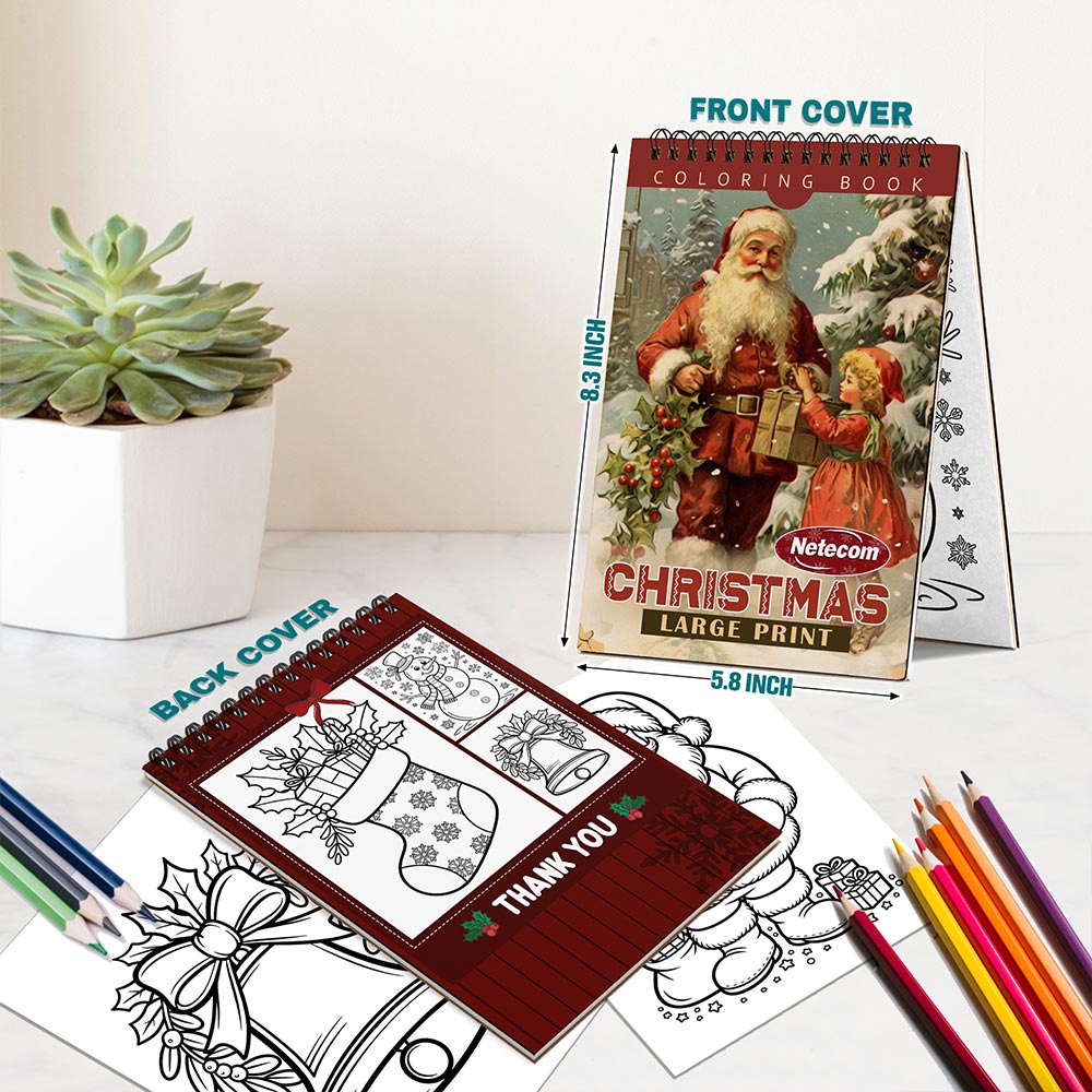 Netecom Large Print Christmas Spiral Bound Coloring Book For Adults