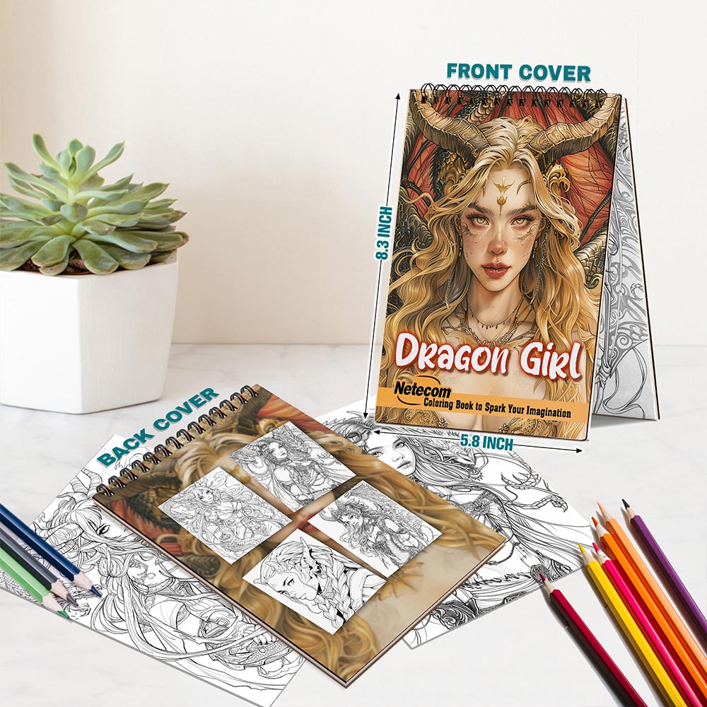 Netecom Dragon Girl Spiral Bound Coloring Book For Adults
