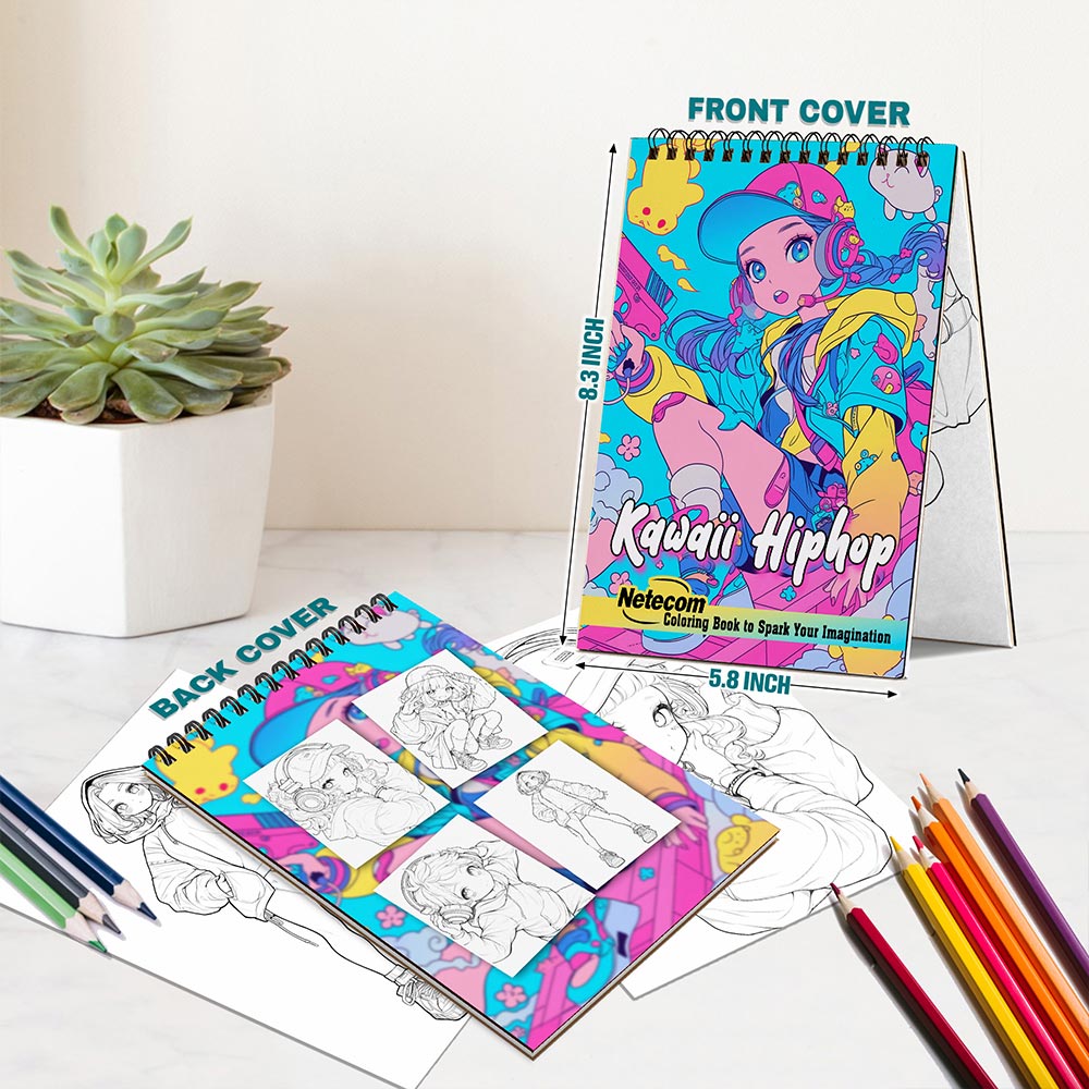 Netecom Kawaii Hiphop Spiral Bound Coloring Book For Adults