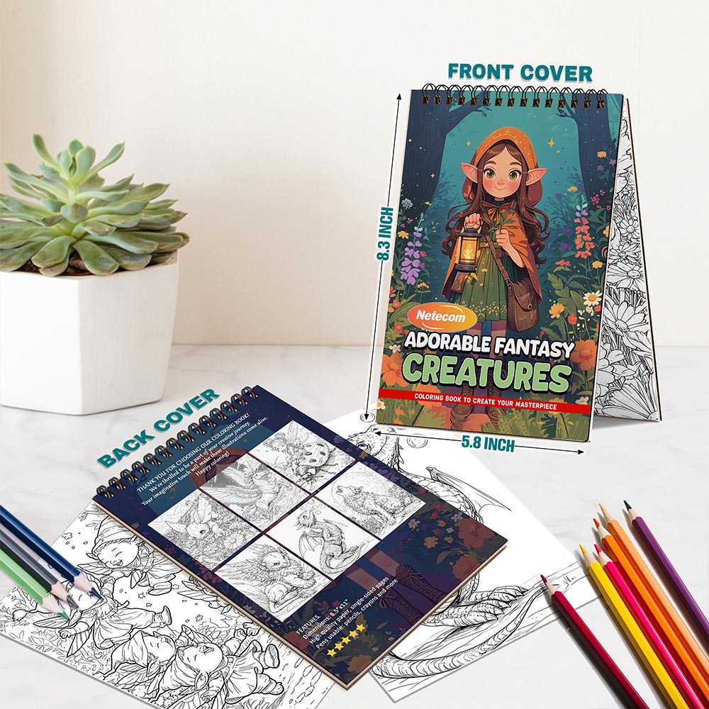 Adorable Fantasy Creatures Spiral Bound Coloring Book For Adults