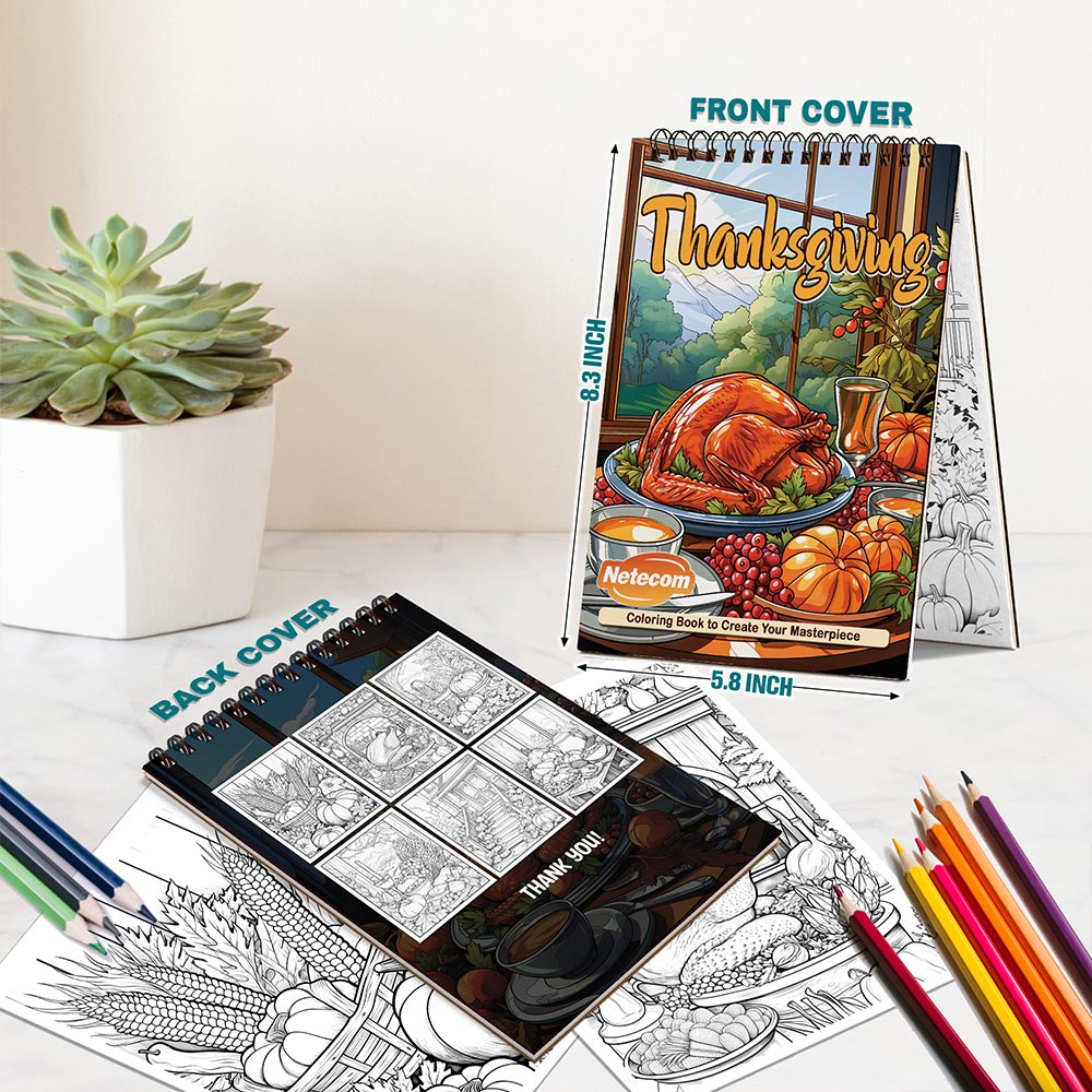 Netecom Thanksgiving Spiral Bound Coloring Book For Adults
