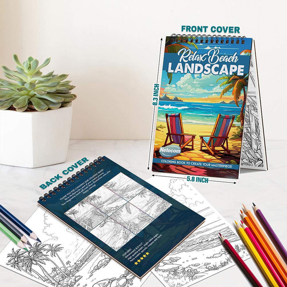 Netecom Relax Beach Landscape Spiral Bound Coloring Book For Adults