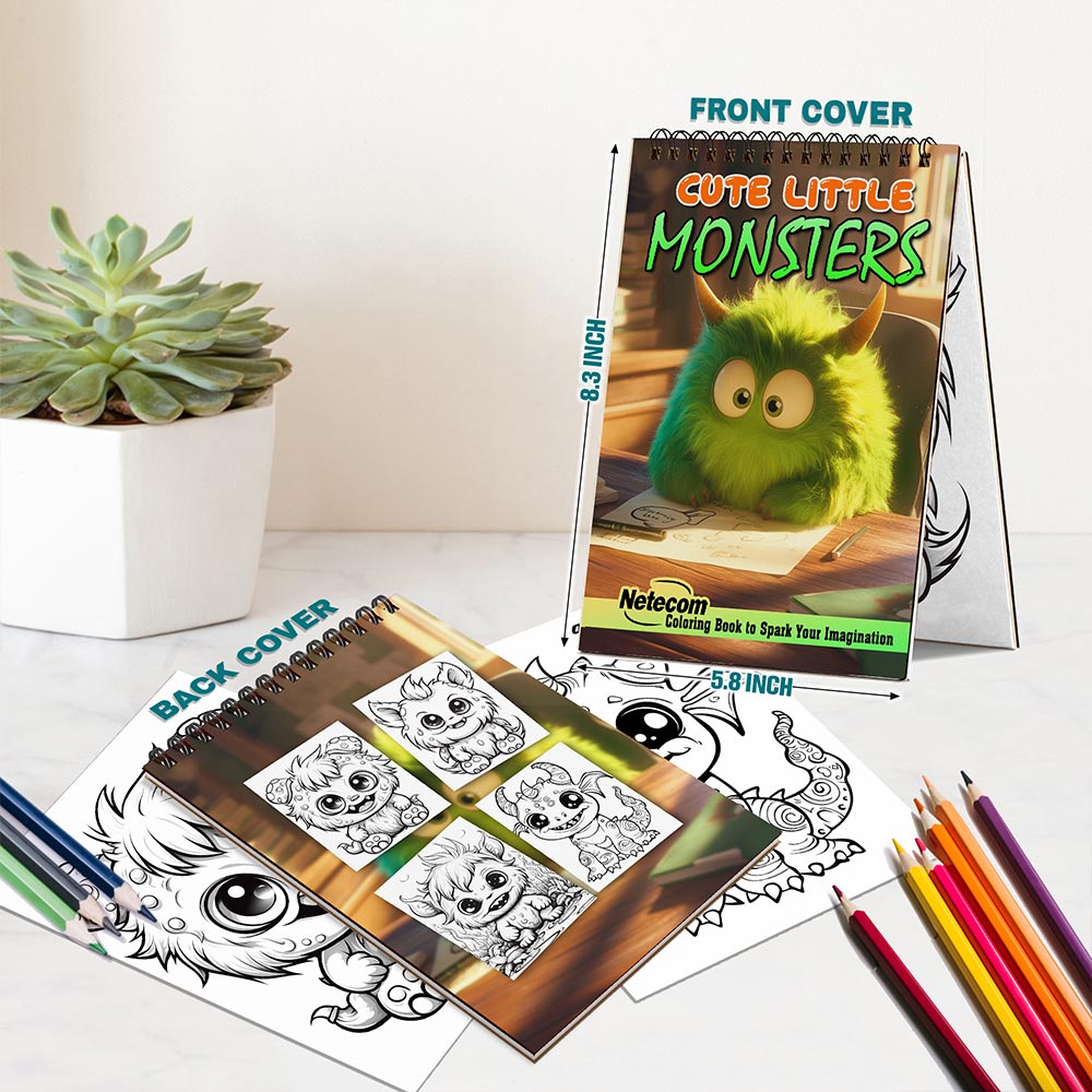 Netecom Cute Little Monsters Spiral Bound Coloring Book For Adults