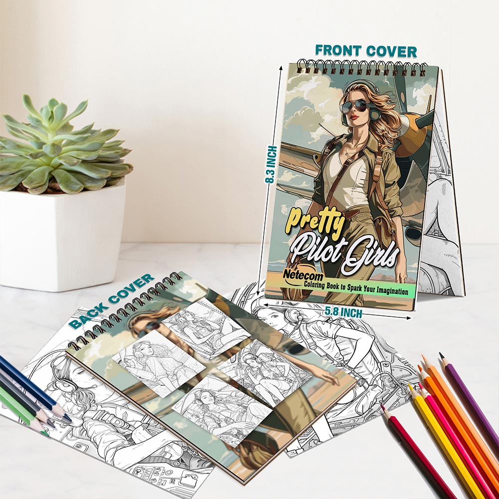 Netecom Pretty Pilot Girls Spiral Bound Coloring Book For Adults