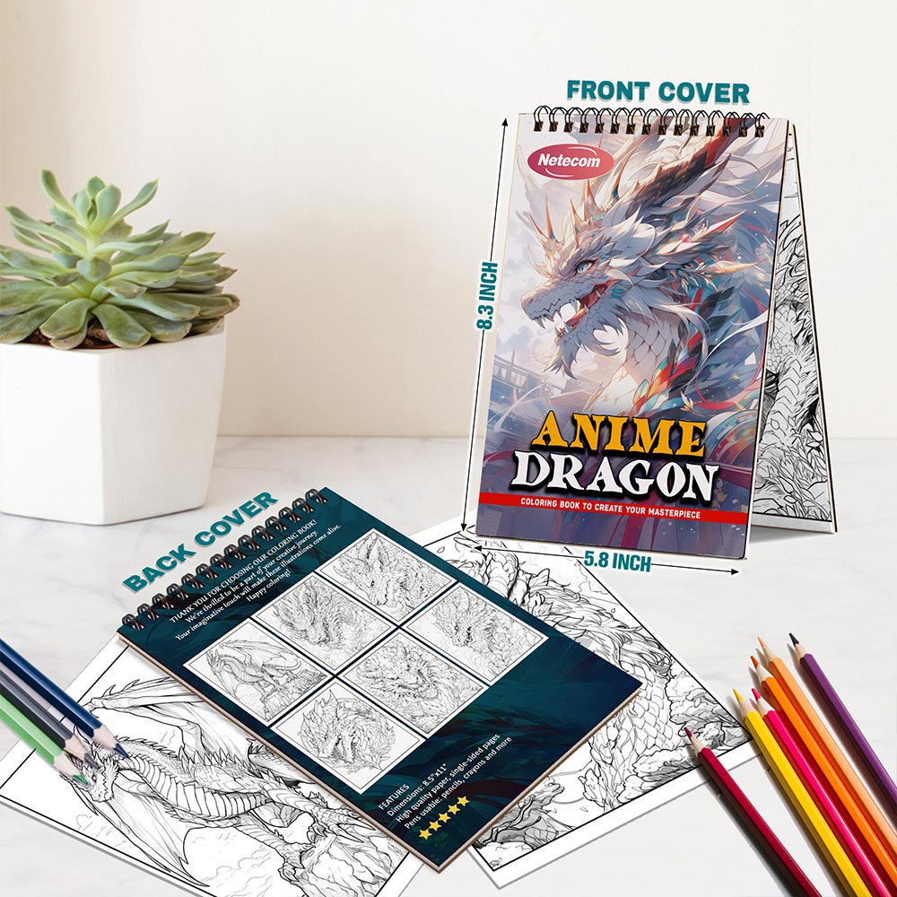 Netecom Anime Dragon Spiral Bound Coloring Book For Adults