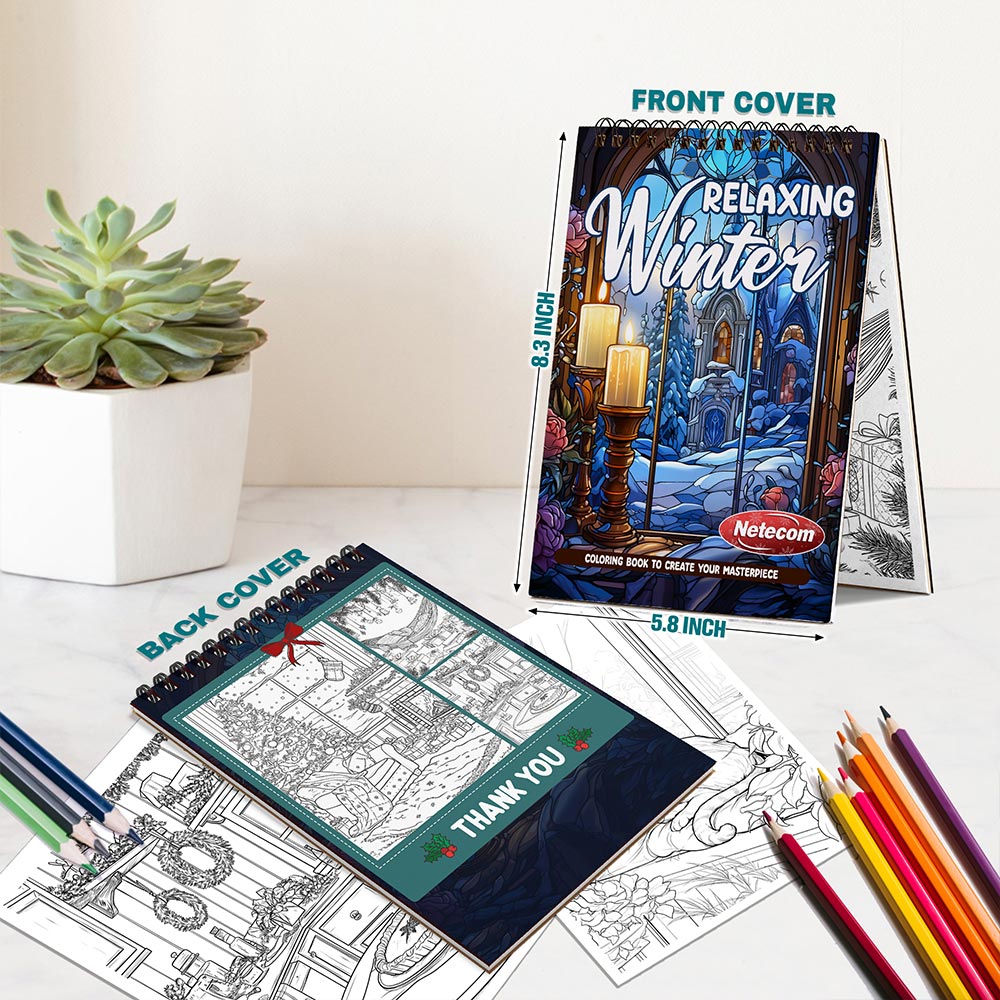 Netecom Relaxing Winter Spiral Bound Coloring Book For Adults