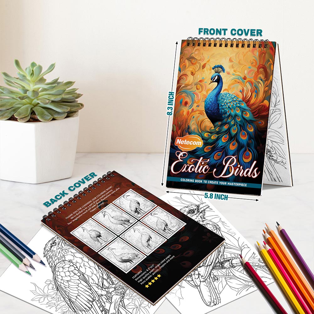 Netecom Exotic Birds Spiral Bound Coloring Book For Adults