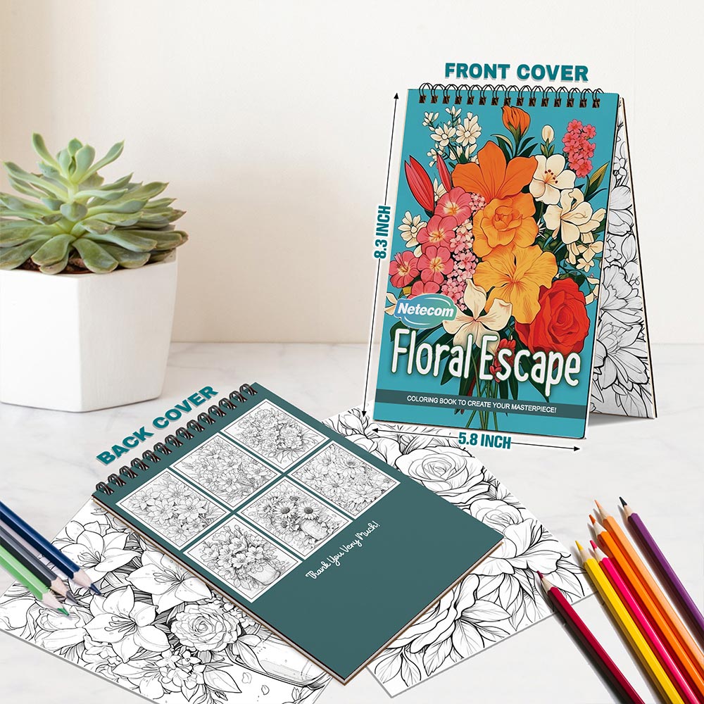 Netecom Floral Escape Spiral Bound Coloring Book For Adults