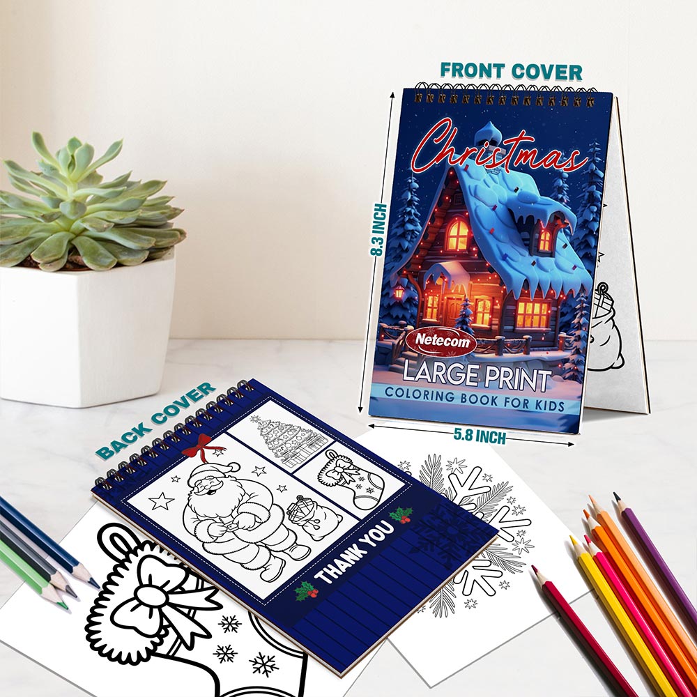 Netecom Large Print Christmas Spiral Bound Coloring Book For Adults