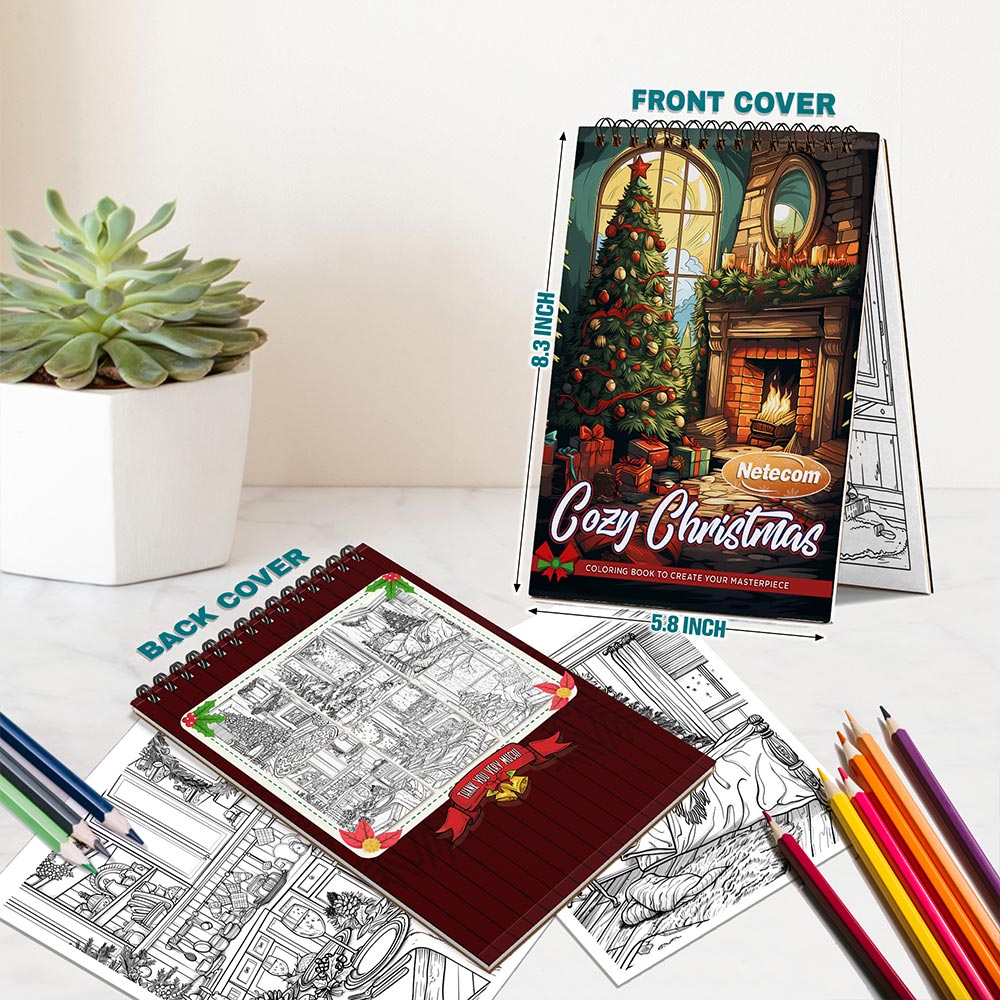Netecom Cozy Christmas Spiral Bound Coloring Book For Adults