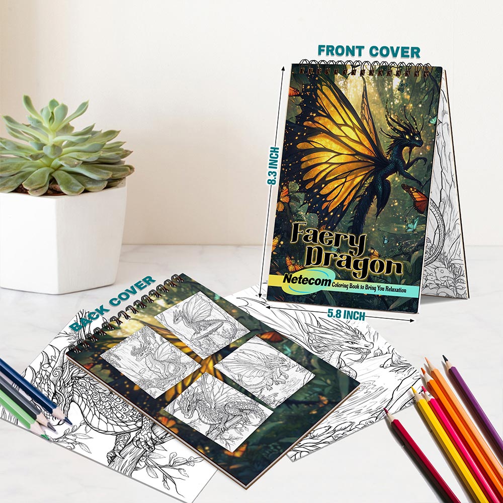 Netecom Faery Dragon Spiral Bound Coloring Book For Adults