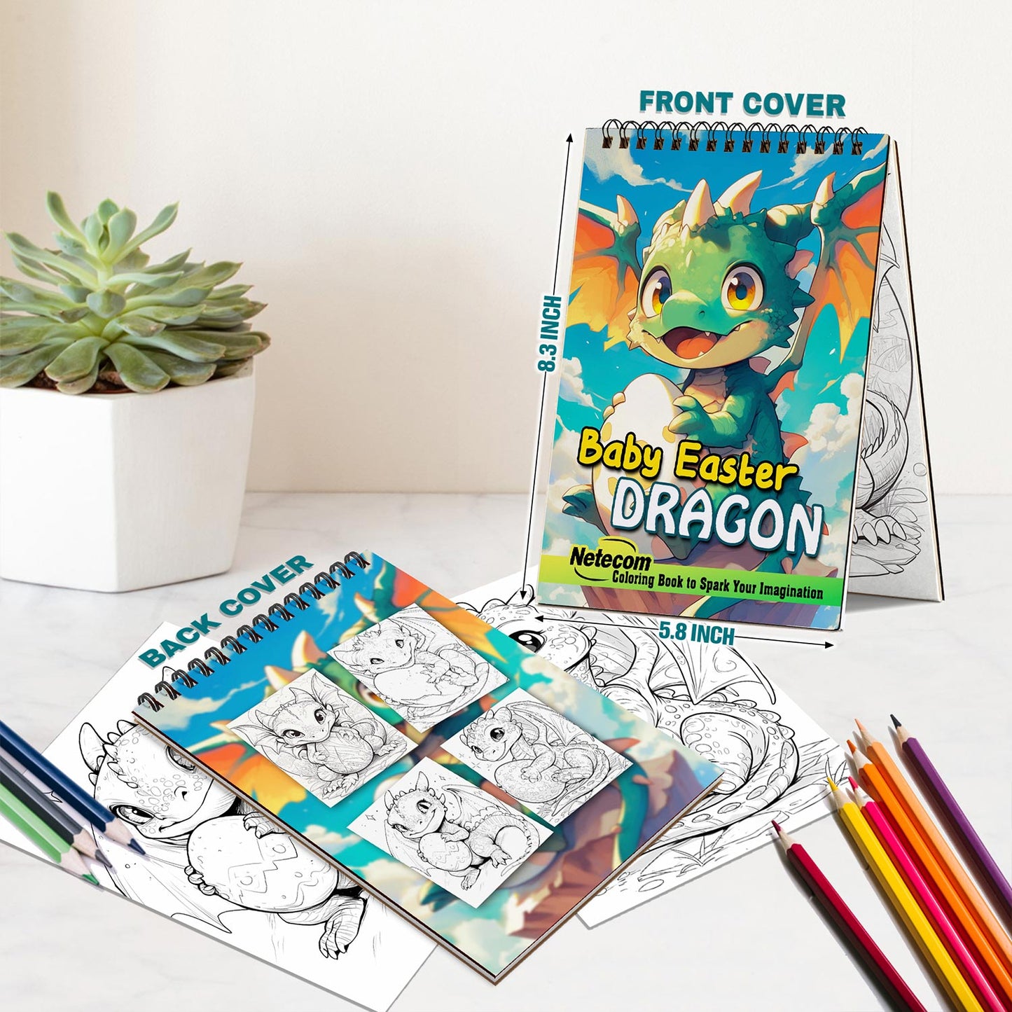 Netecom Baby Easter Dragon Spiral Bound Coloring Book For Adults
