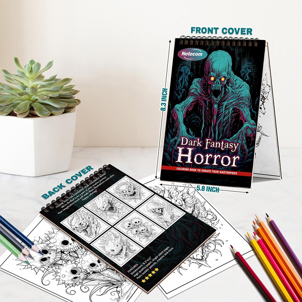 Netecom Dark Fantasy Horror Spiral Bound Coloring Book For Adults