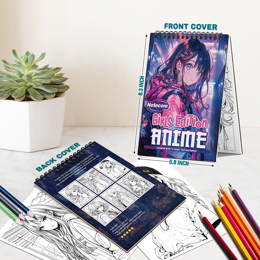 Netecom Girls Edition Anime Spiral Bound Coloring Book For Adults