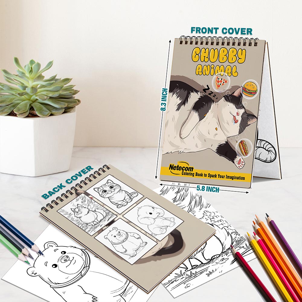 Netecom Chubby Animal Spiral Bound Coloring Book For Adults