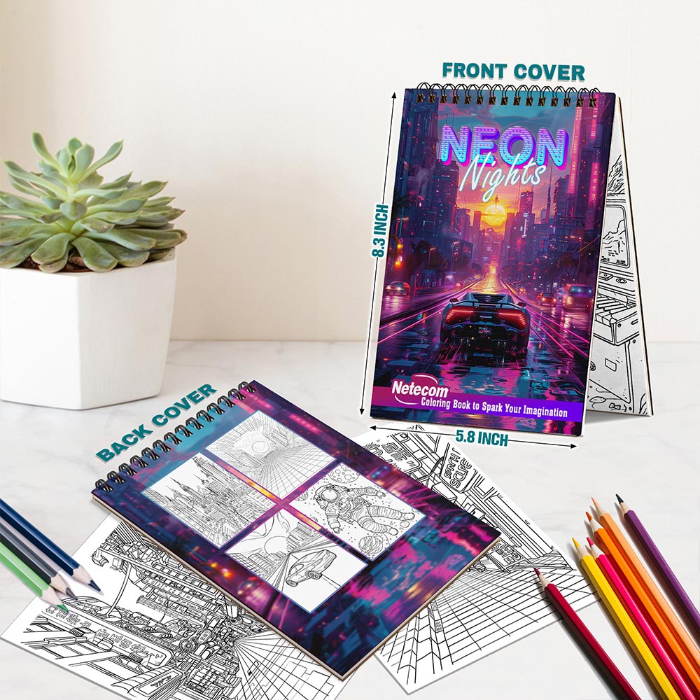 Netecom Neon Nights Spiral Bound Coloring Book For Adults