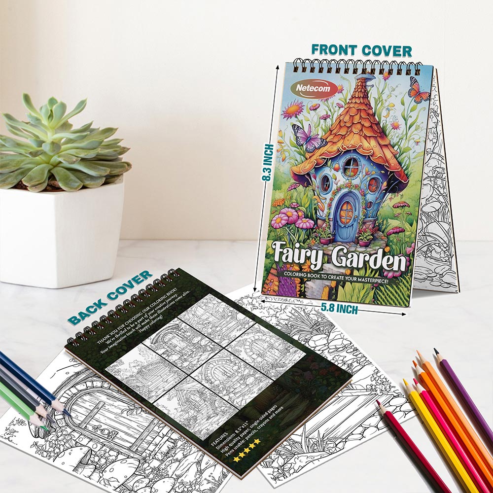 Netecom Fairy Garden Spiral Bound Coloring Book For Adults