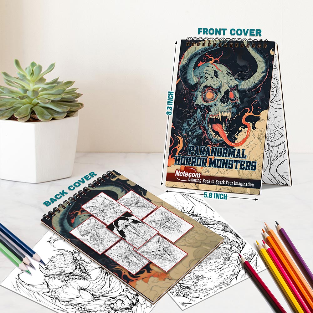 Netecom Paranormal Horror Monsters Spiral Bound Coloring Book For Adults