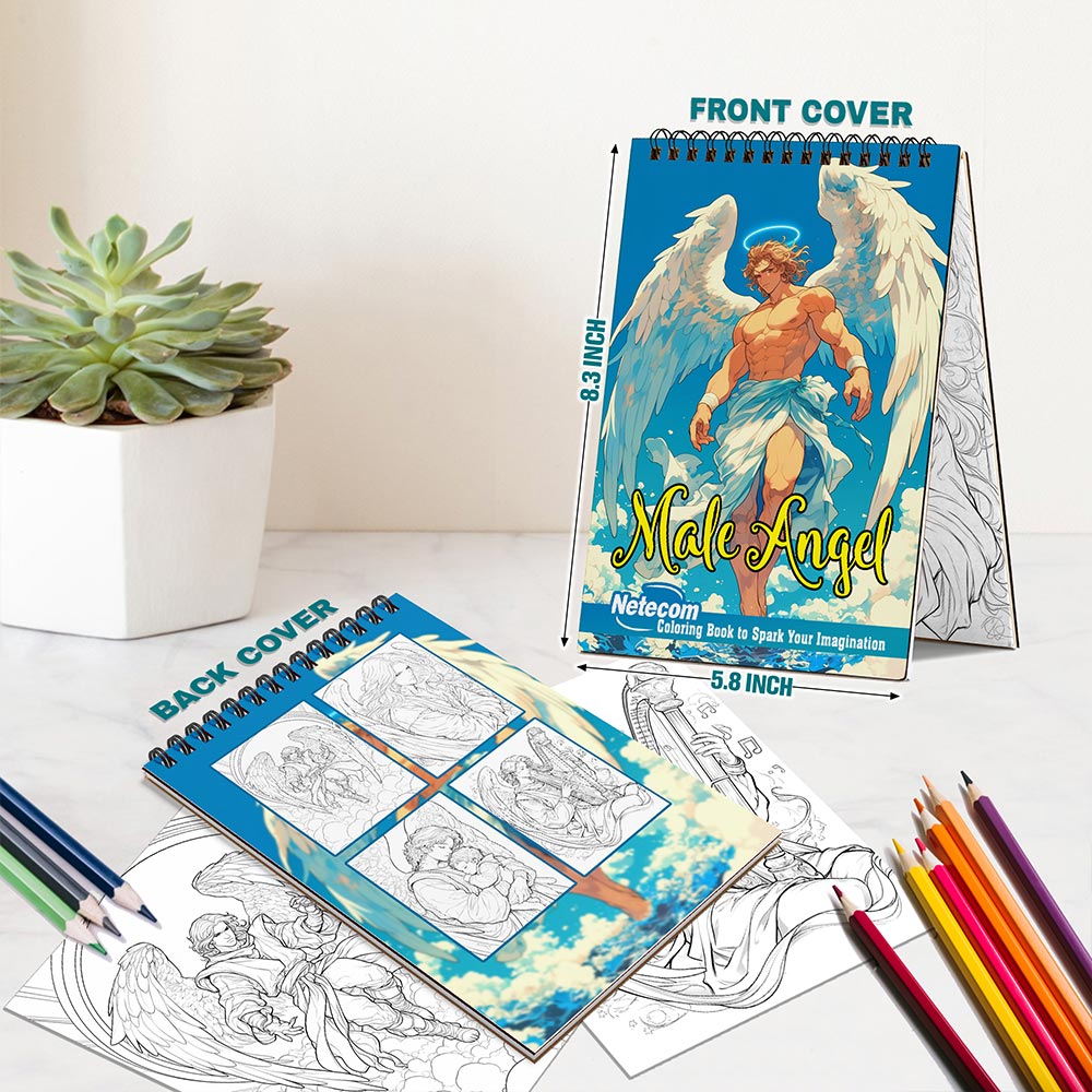 Netecom Male Angel Spiral Bound Coloring Book For Adults