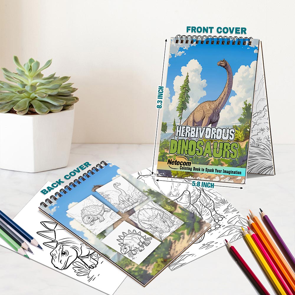 Netecom Herbivorous Dinosaurs Spiral Bound Coloring Book For Adults