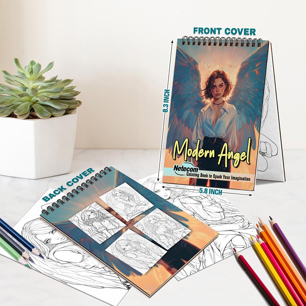 Netecom Modern Angel Spiral Bound Coloring Book For Adults