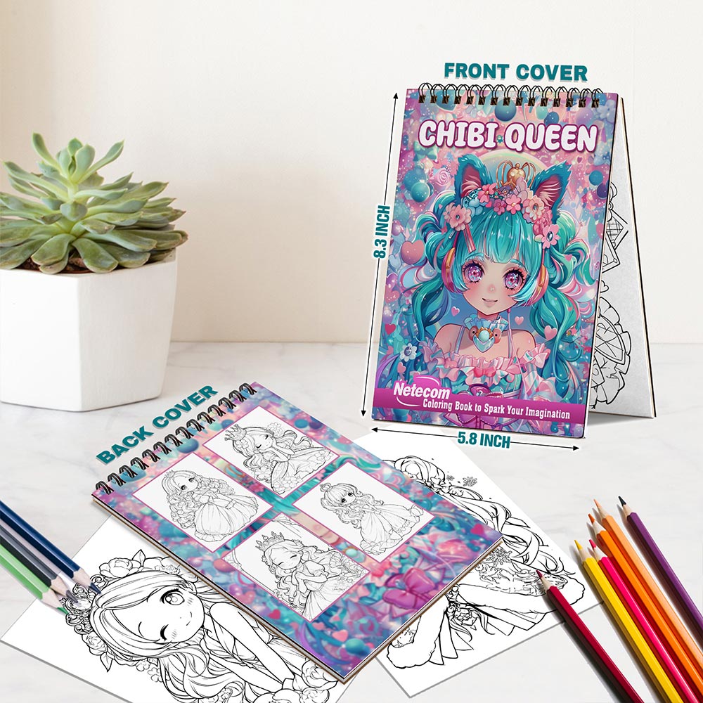 Netecom Chibi Queen Spiral Bound Coloring Book For Adults