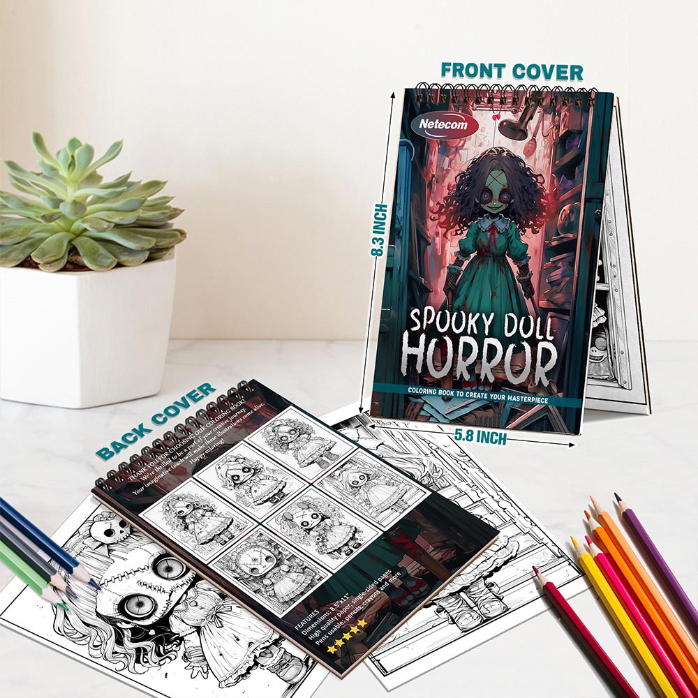 Netecom Spooky Doll Horror Spiral Bound Coloring Book For Adults