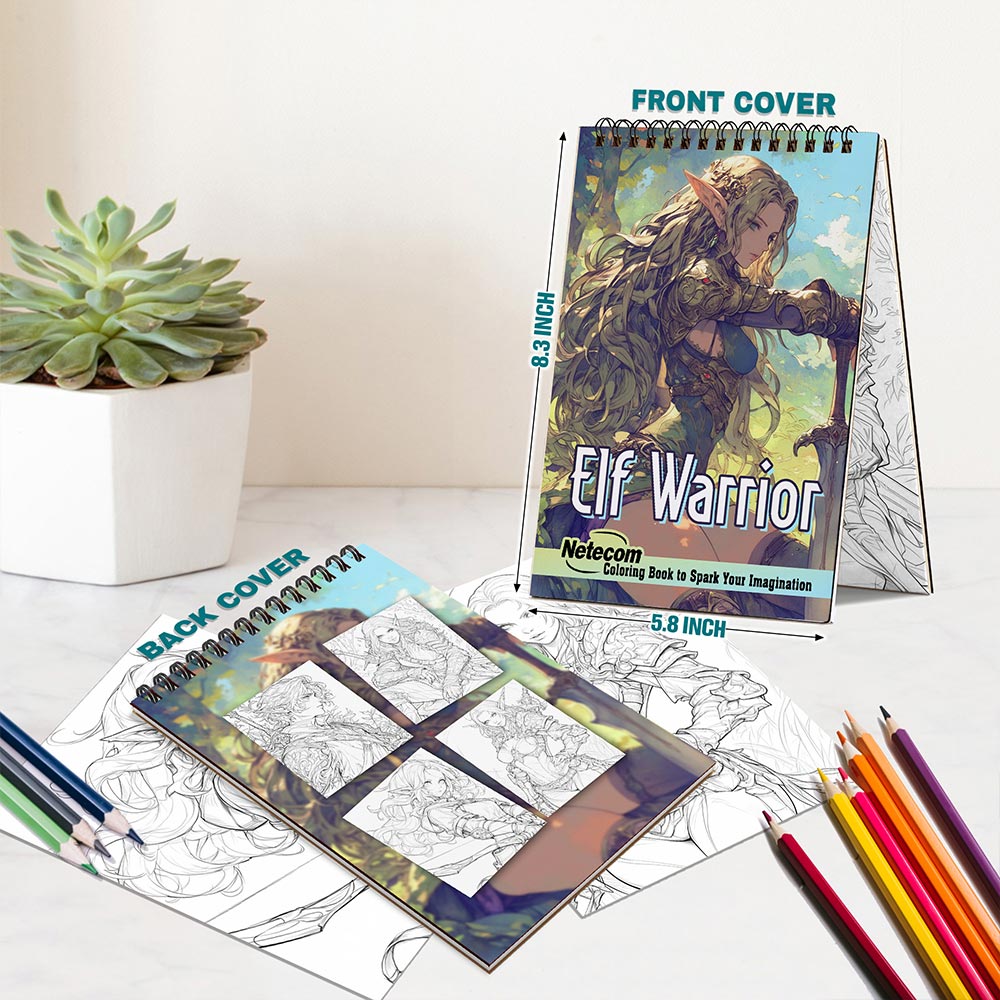 Netecom Elf Warrior Spiral Bound Coloring Book For Adults