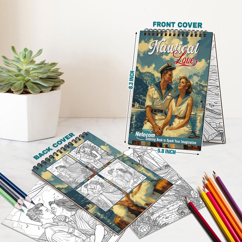 Netecom Nautical Love Spiral Bound Coloring Book For Adults