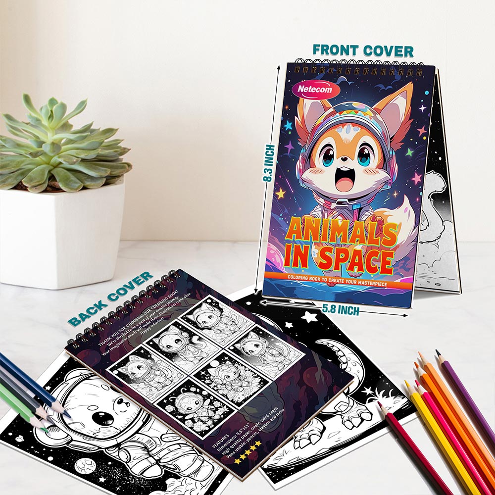 Animals In Space Spiral Bound Coloring Book For Adults