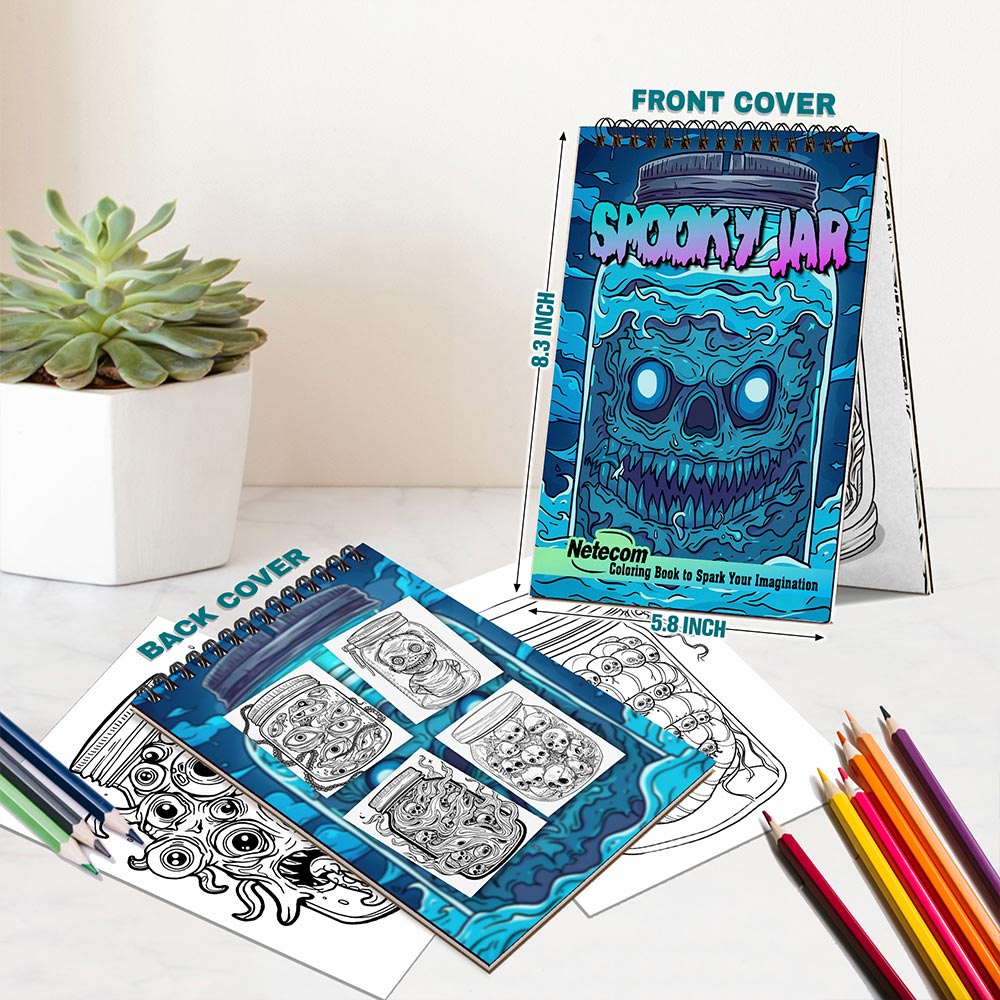 Netecom Spooky Jar Spiral Bound Coloring Book For Adults