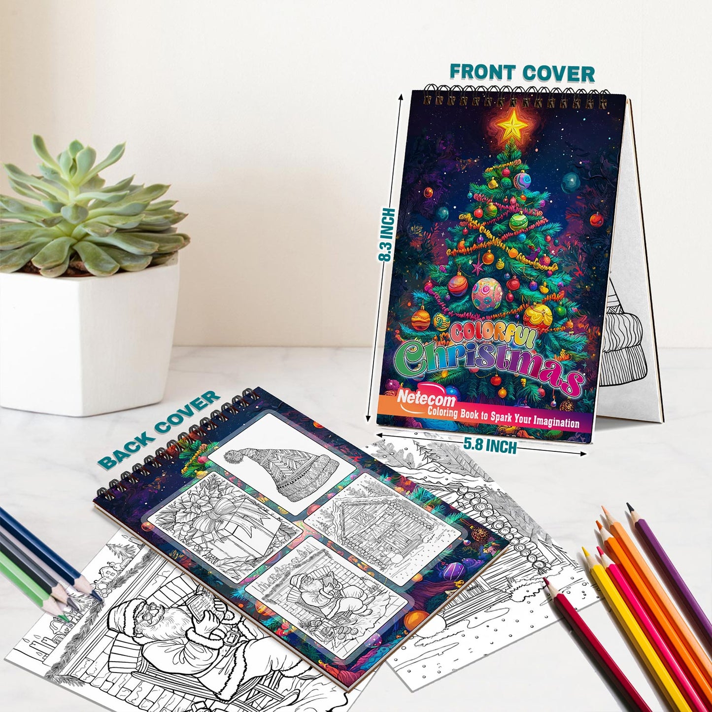 Netecom Colorful Christmas Spiral Bound Coloring Book For Adults