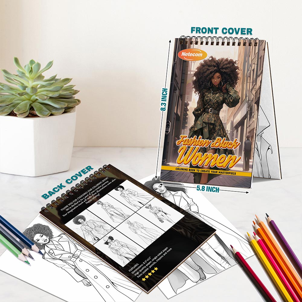 Fashion Black Women Spiral Bound Coloring Book For Adults