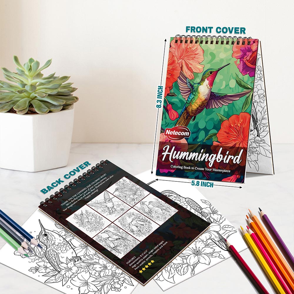 Netecom Hummingbird Spiral Bound Coloring Book For Adults