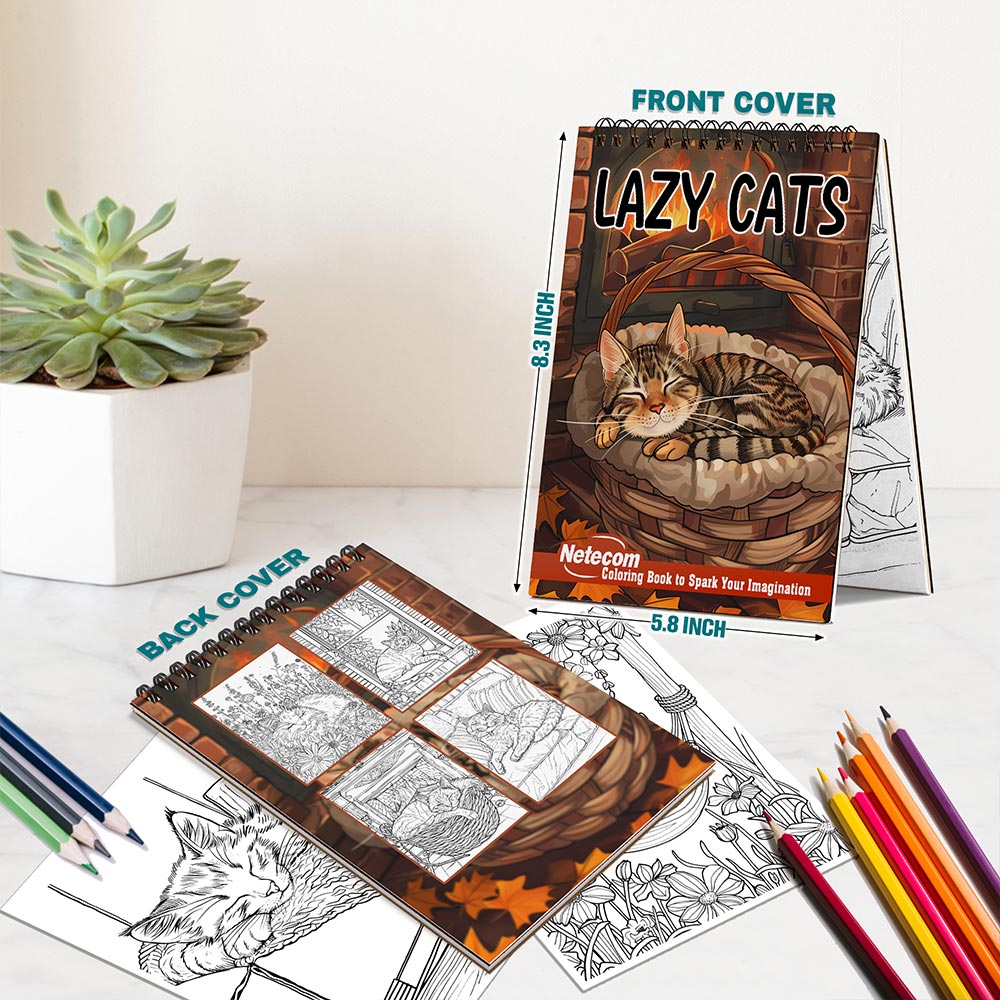 Netecom Lazy Cats Spiral Bound Coloring Book For Adults
