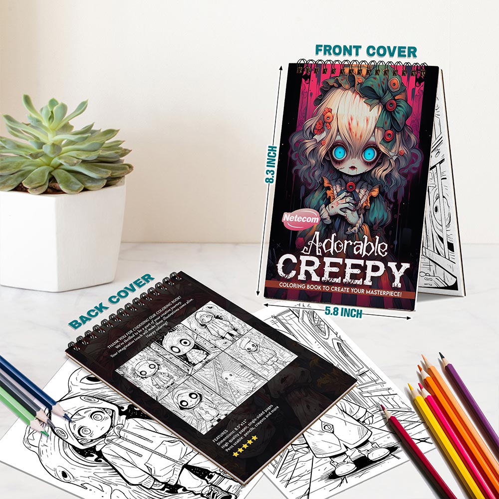 Netecom Adorable Creepy Adult Spiral Bound Coloring Book For Adults