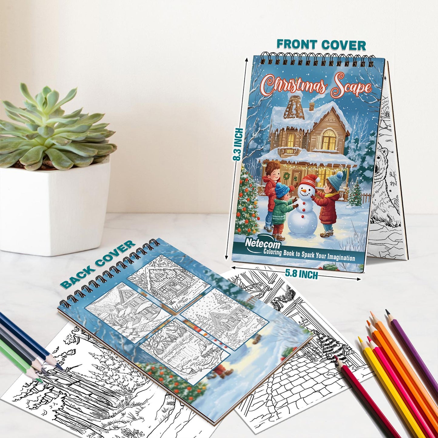 Netecom Christmas Scape Spiral Bound Coloring Book For Adults
