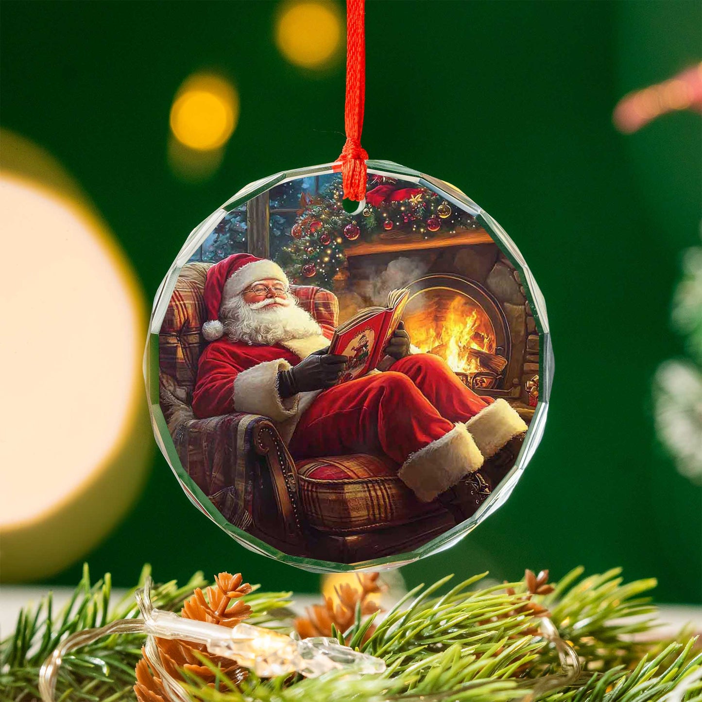 Netecom Santa Claus Reading Glass Ornament – Christmas Tree Decoration, Holiday Keepsake Gift, 3 in