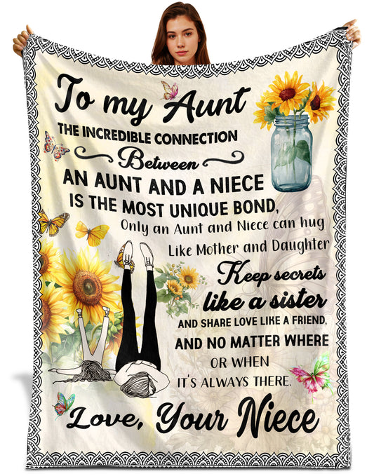 Netecom Personalized Sunflower To My Aunt Blanket from Niece, Custom Love Letter Throw Blanket for Couch, Bed or Sofa, Ultra Soft Warm Gift for Aunt’s Birthday and Christmas