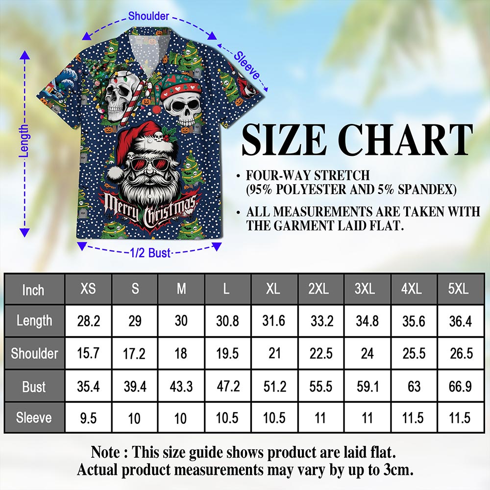 Netecom Santa Skull Christmas Hawaiian Shirt for Men Women, Gothic Skeleton Santa Button Down Summer Beach Shirts, S-5XL