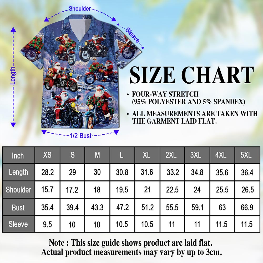 Netecom Santa Claus Riding Motorcycle Hawaiian Shirt for Men, Funny Christmas Biker Button Down Summer Beach Shirt, S-5XL