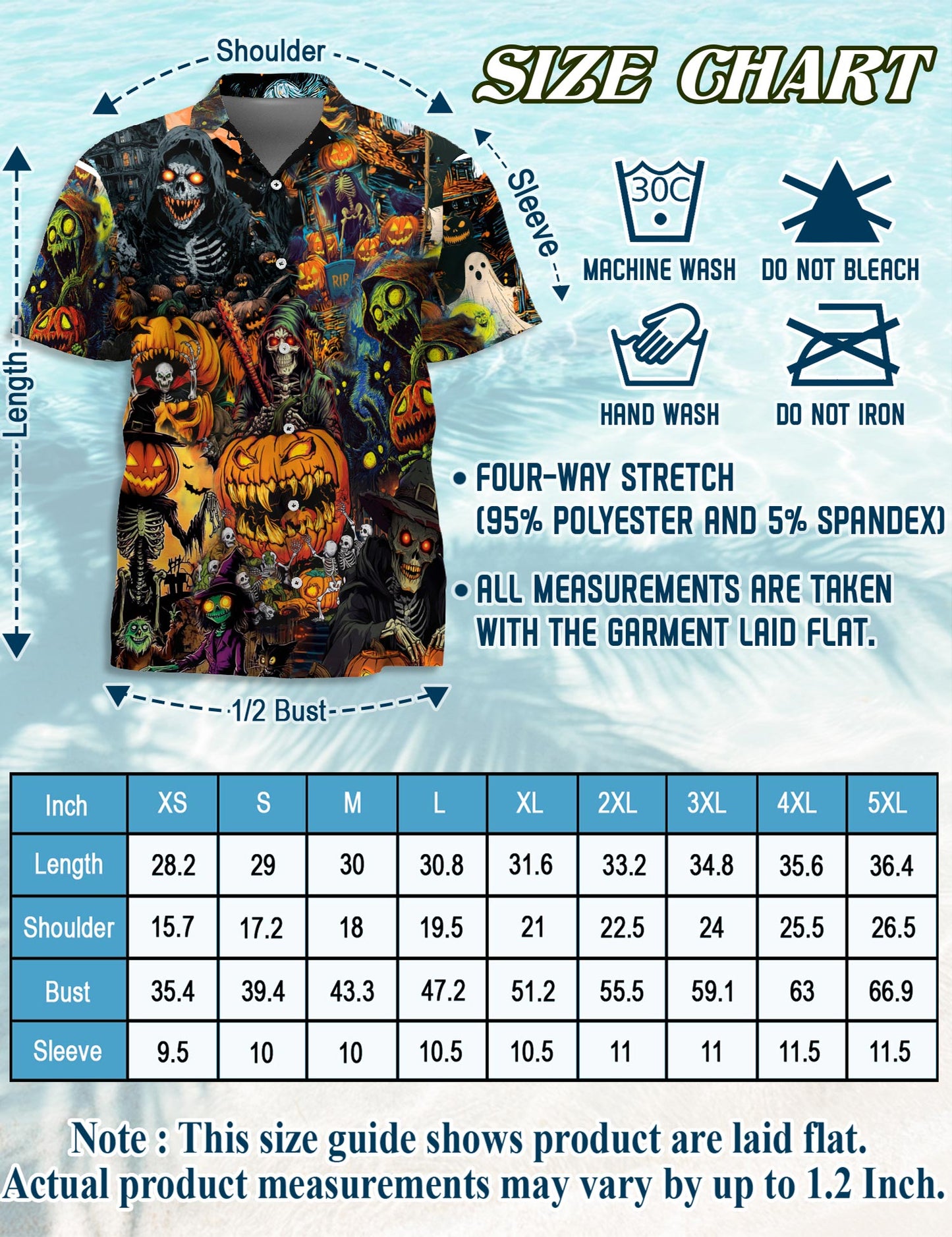 Netecom Spooky Skeleton Halloween Hawaiian Shirt for Men, Pumpkin Ghost Button Down Summer Beach Short Sleeve Shirts, S-5XL