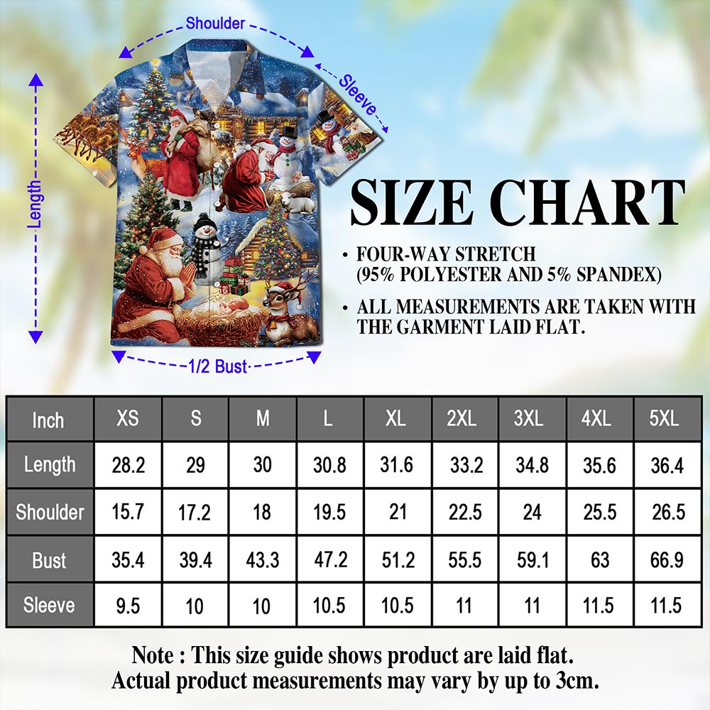 Netecom Christmas Nativity Hawaiian Shirt, Santa Claus Jesus Holiday Button Down Summer Beach Short Sleeve Shirts, S-5XL